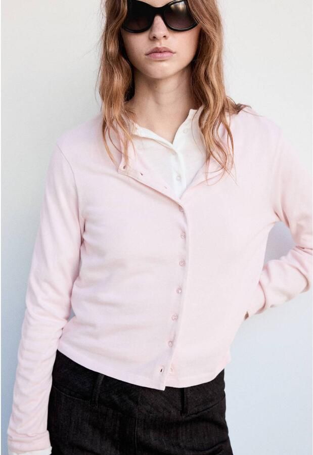 Mango gebreid vest lichtroze