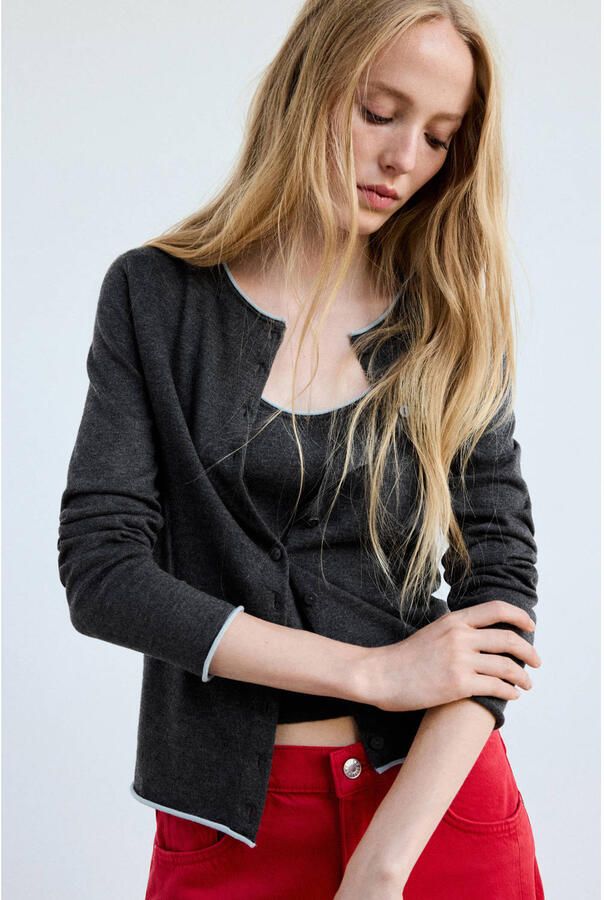 Mango gebreid vest met wol grijs