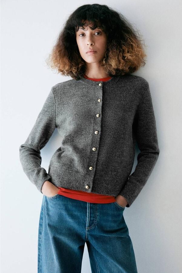 Mango gebreid vest met wol grijs