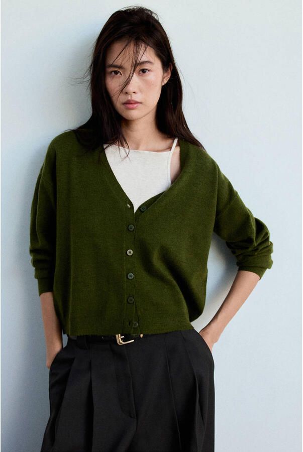 Mango gebreid vest met wol groen