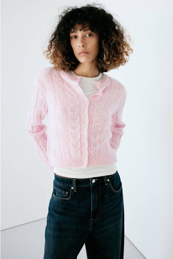 Mango gebreid vest roze