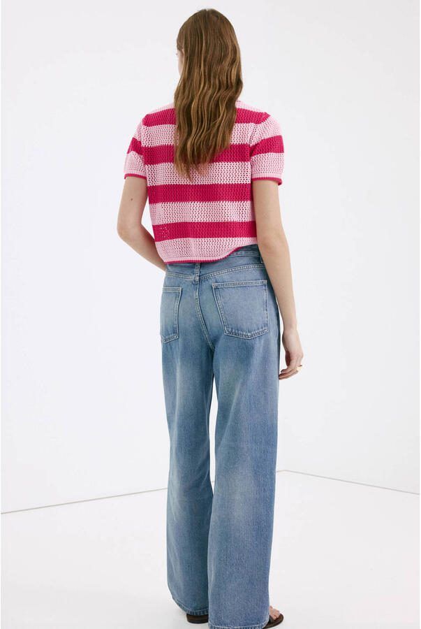 Mango gebreide gestreepte polo roze - Foto 3