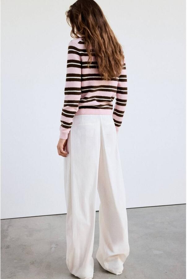 Mango gebreide gestreepte trui roze bruin ecru