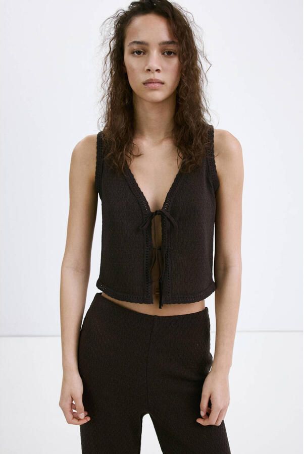Mango gebreide gilet bruin