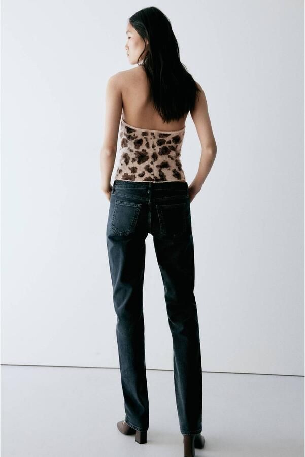 Mango gebreide haltertop met dierenprint bruin beige - Foto 3