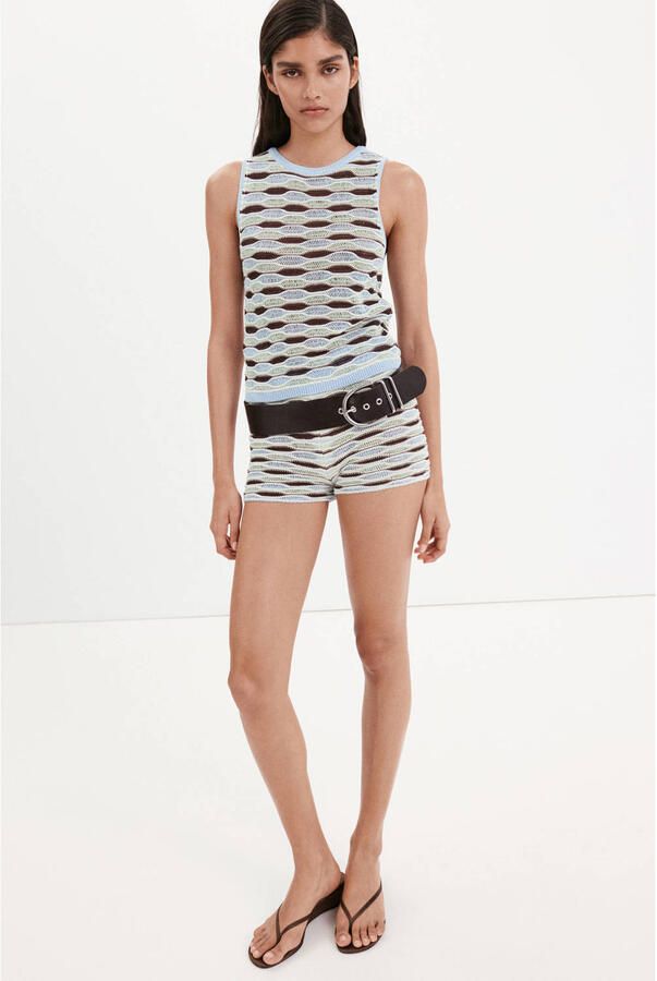 Mango gebreide korte broek met print lichtblauw - Foto 2