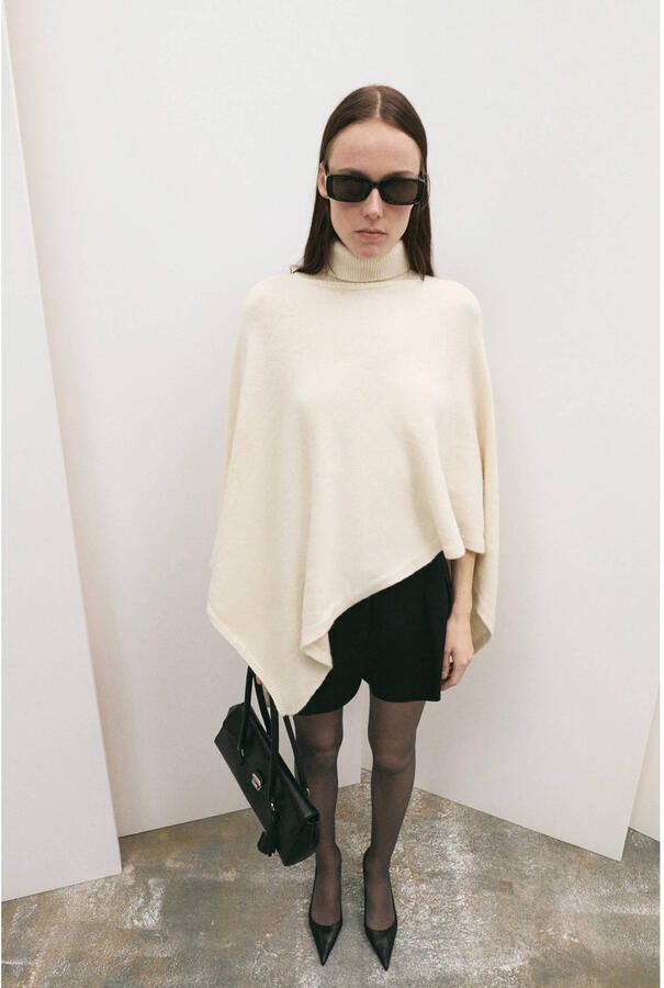 Mango gebreide poncho ecru