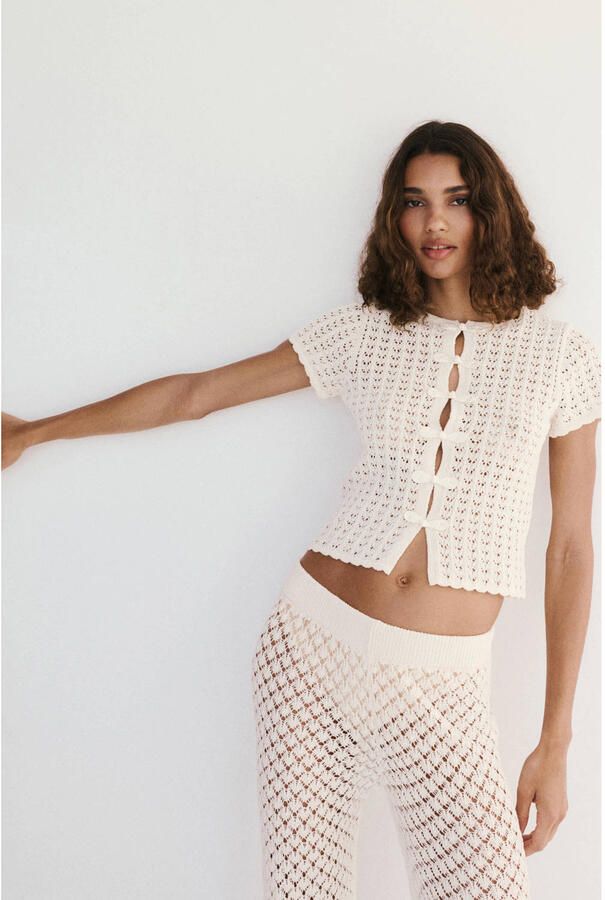 Mango gebreide top ecru