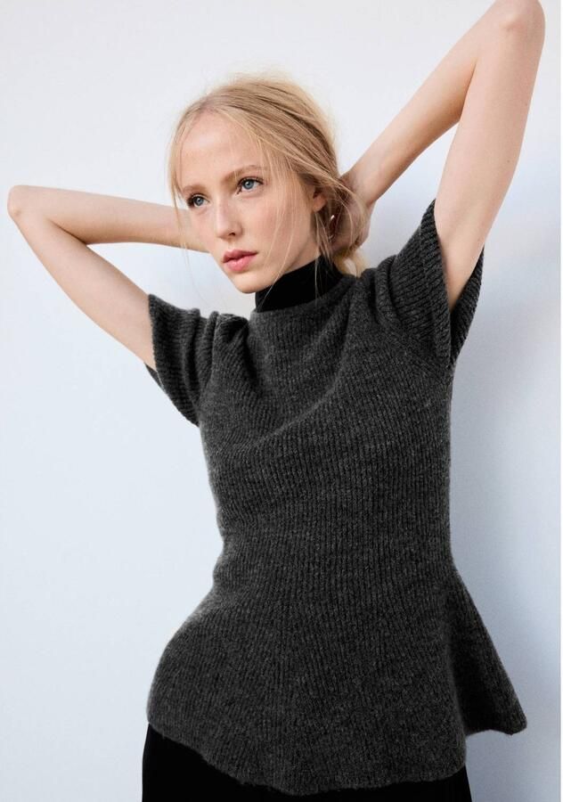 Mango gebreide top met peplum antraciet