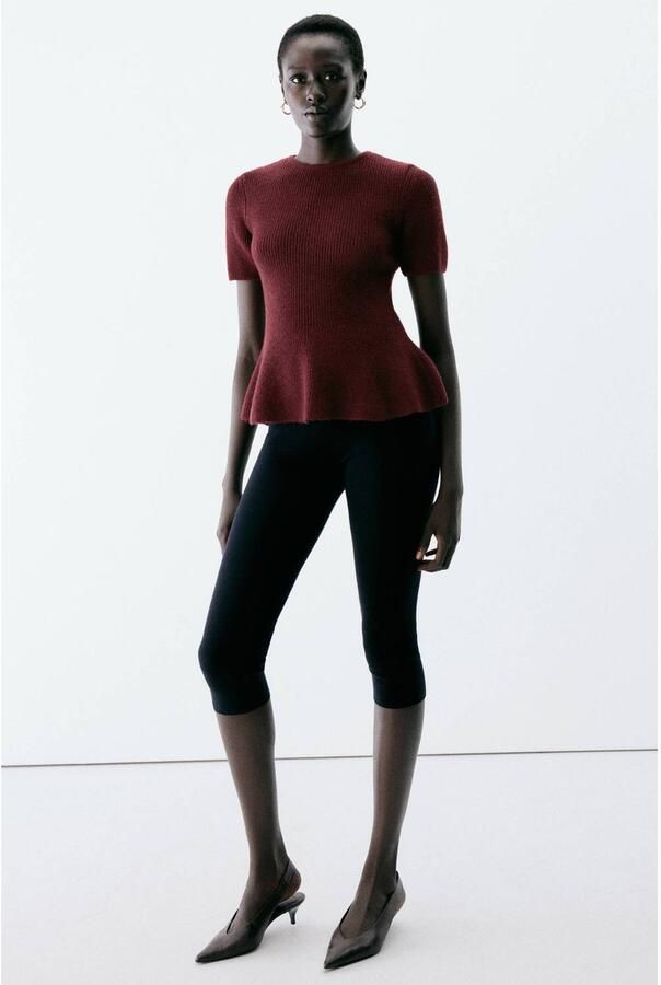 Mango gebreide top met peplum donkerrood