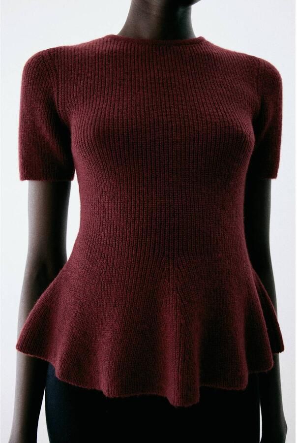 Mango gebreide top met peplum donkerrood - Foto 2