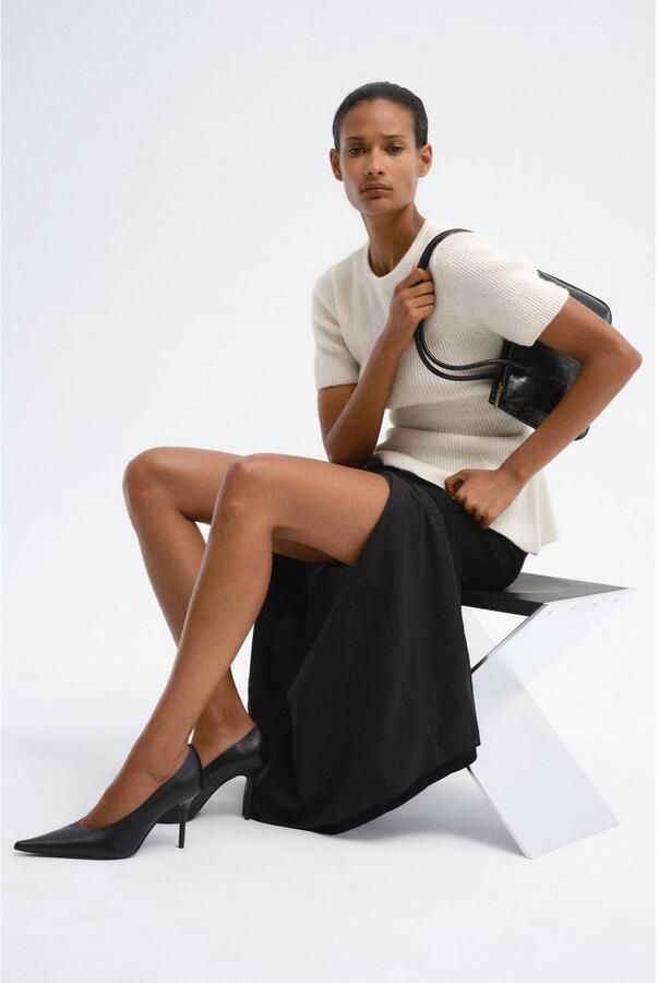Mango gebreide top met peplum ecru - Foto 2