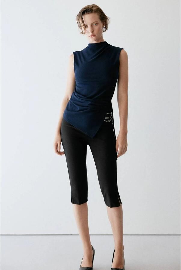 Mango gebreide top met plooien marineblauw - Foto 3
