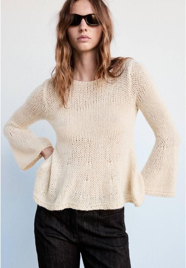 Mango gebreide trui met peplum beige