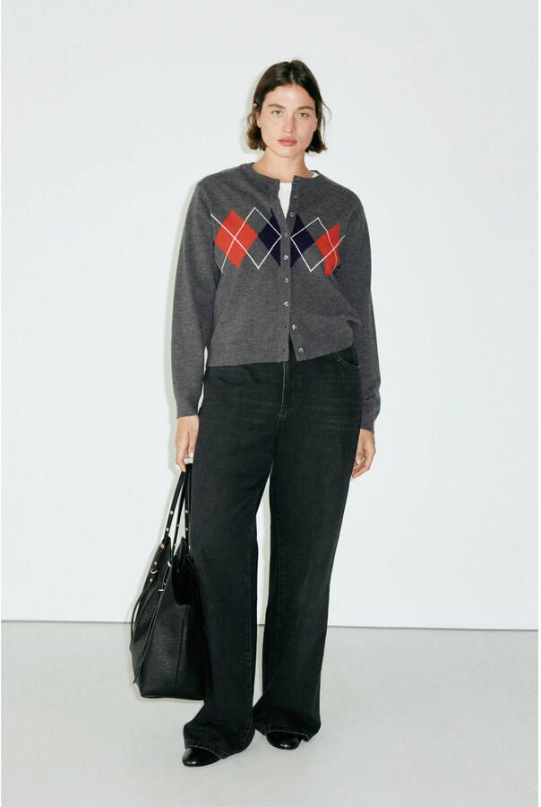 Mango gebreide vest met print en wol grijs