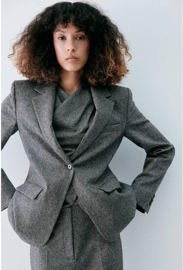 Mango Gemêleerd wollen blazer- grijs