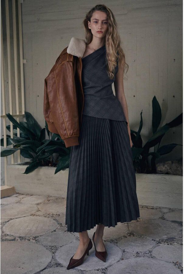 Mango geruit asymmetrische top grijs - Foto 2