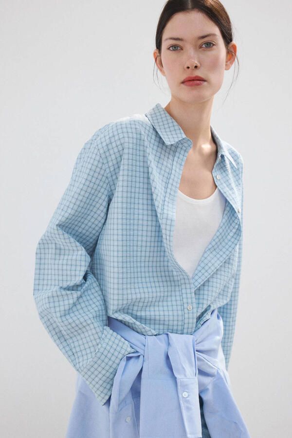 Mango geruit blouse blauw
