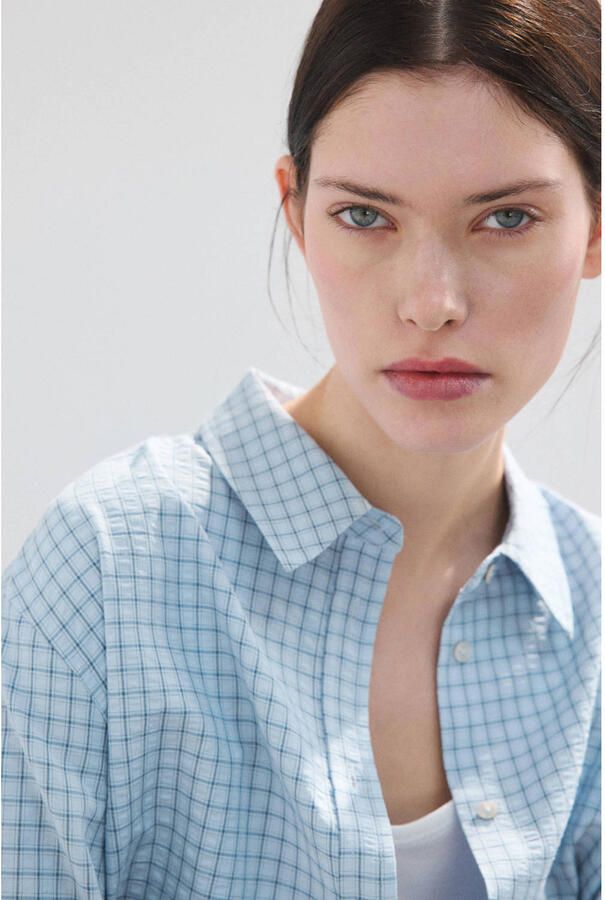 Mango geruit blouse blauw - Foto 3