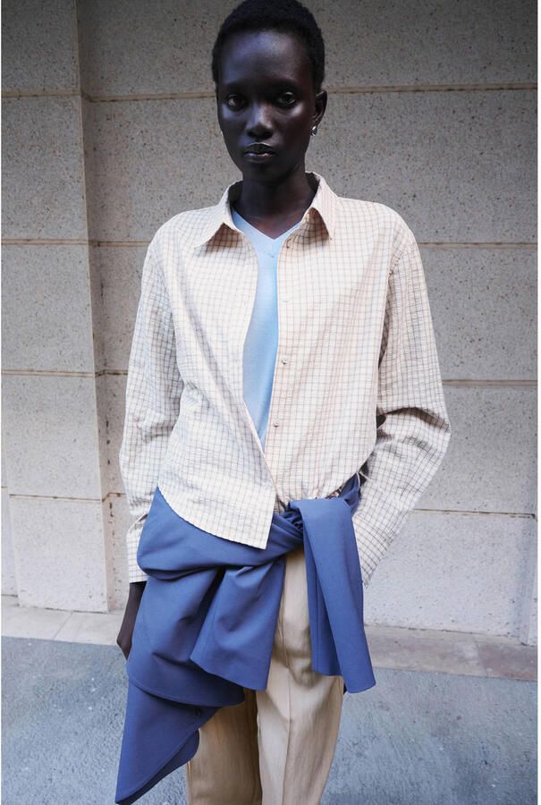 Mango geruit blouse lichtgeel