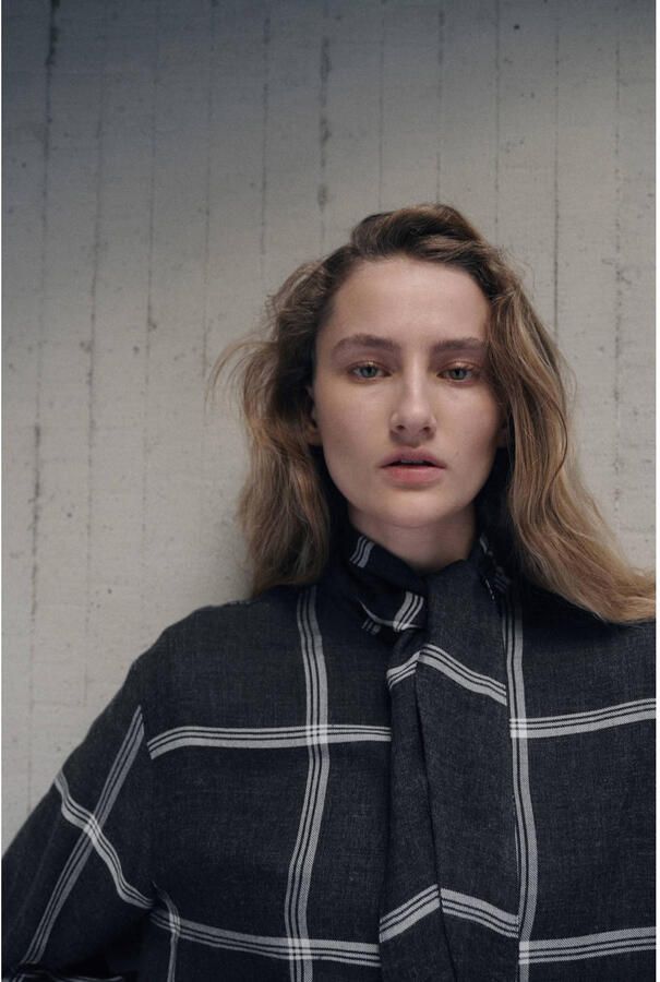Mango geruit blouse zwart