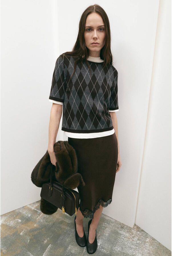 Mango geruit pullover grijs