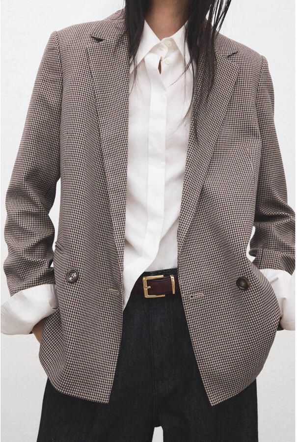 Mango geruit regular blazer grijs melange