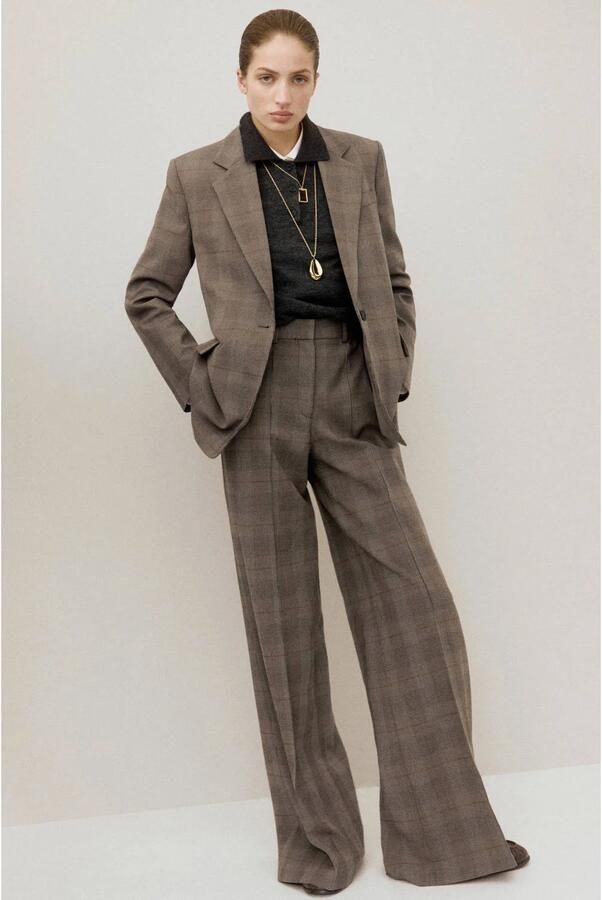 Mango geruit regular blazer grijsbruin