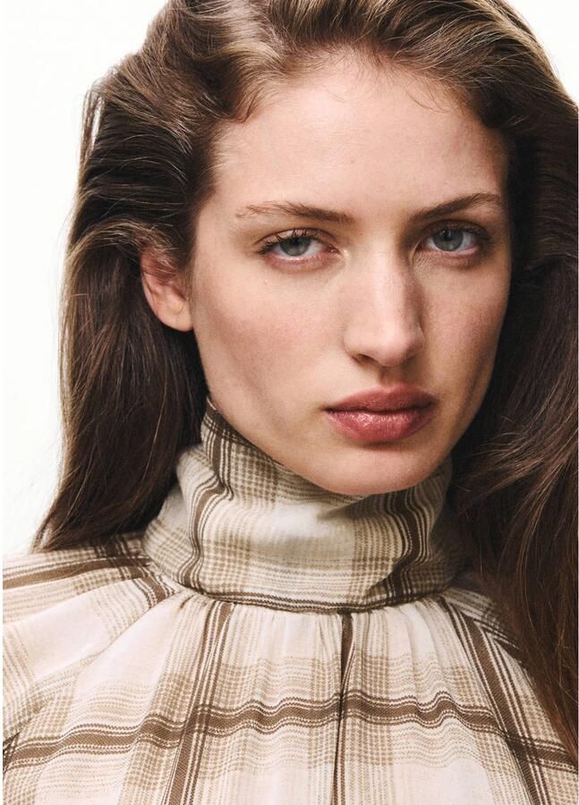 Mango geruite blouse bruin ecru - Foto 2