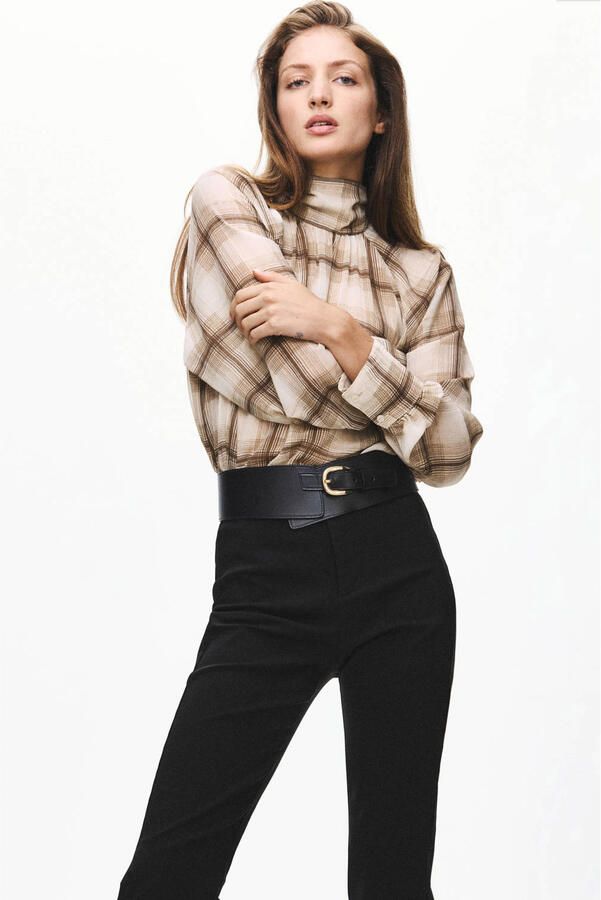 Mango geruite blouse bruin ecru - Foto 3
