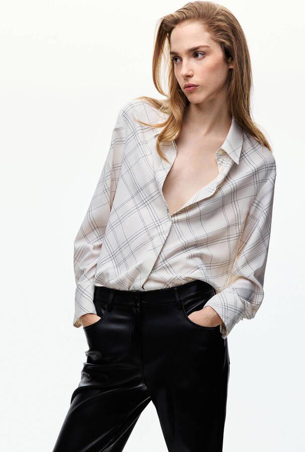 Mango geruite blouse ecru