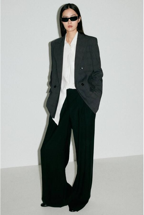 Mango geruite double breasted blazer antraciet