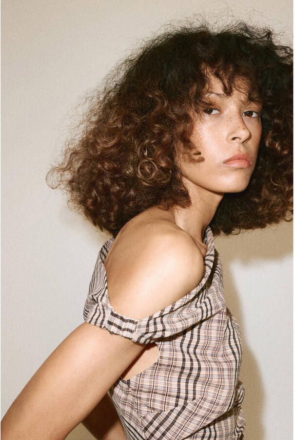 Mango geruite korte zomerjurk beige - Foto 3