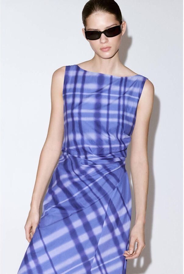 Mango geruite midi jurk blauw