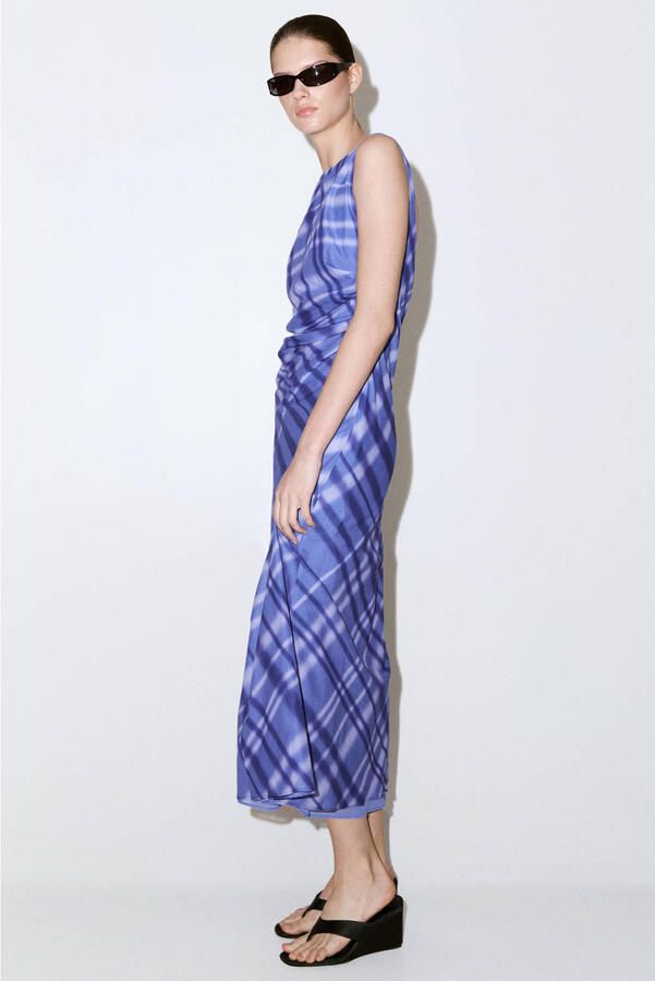 Mango geruite midi jurk blauw - Foto 2