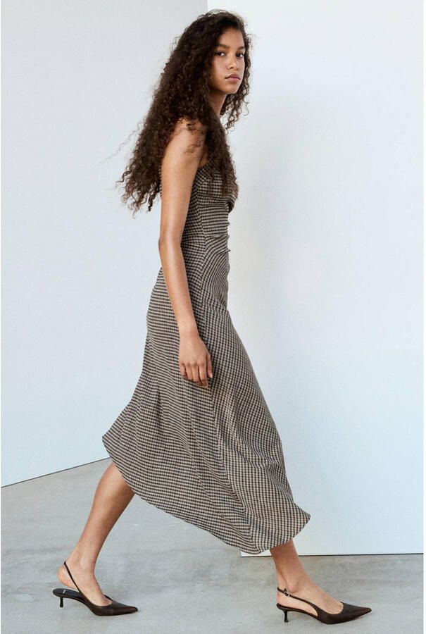 Mango geruite midi jurk bruin