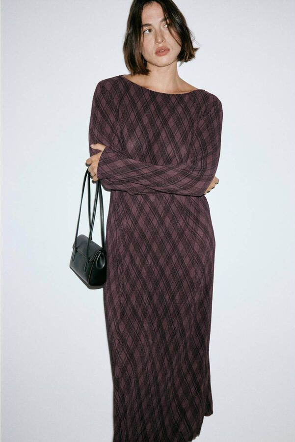 Mango geruite midi jurk bruin