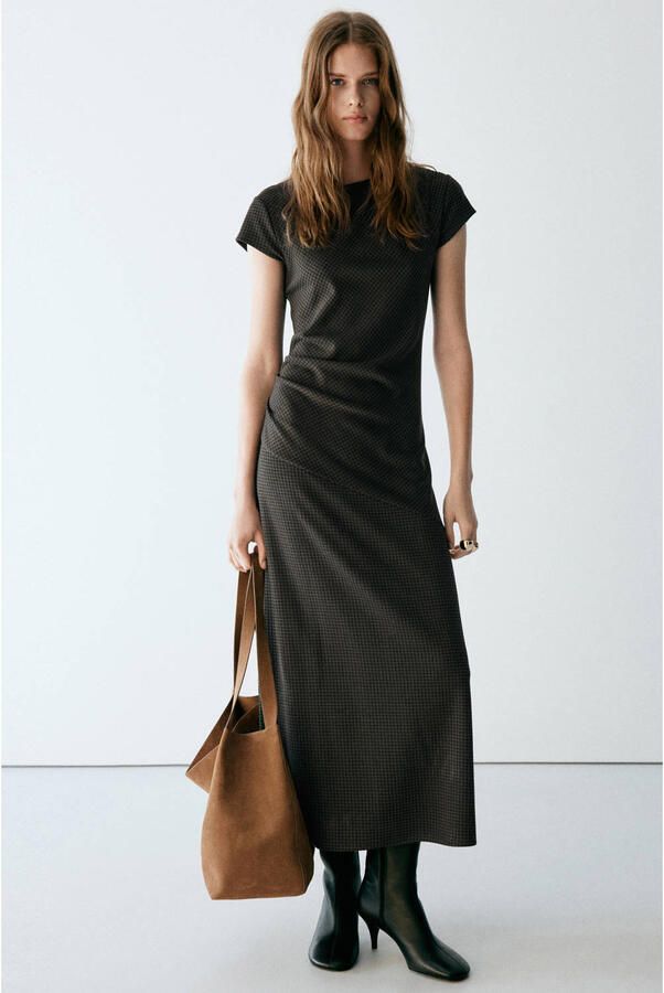 Mango geruite midi jurk groen