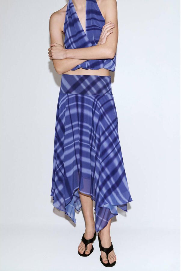 Mango geruite midi rok blauw