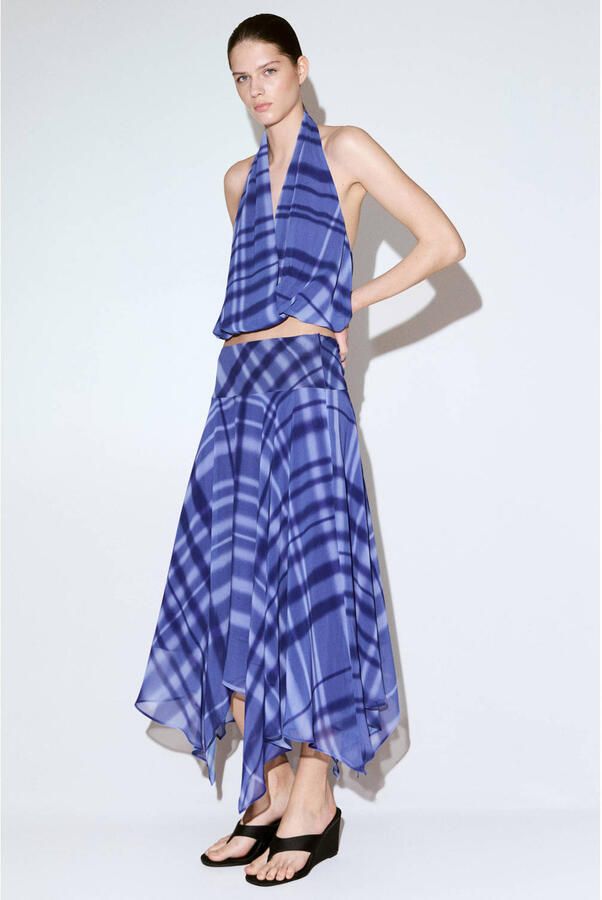 Mango geruite midi rok blauw - Foto 2