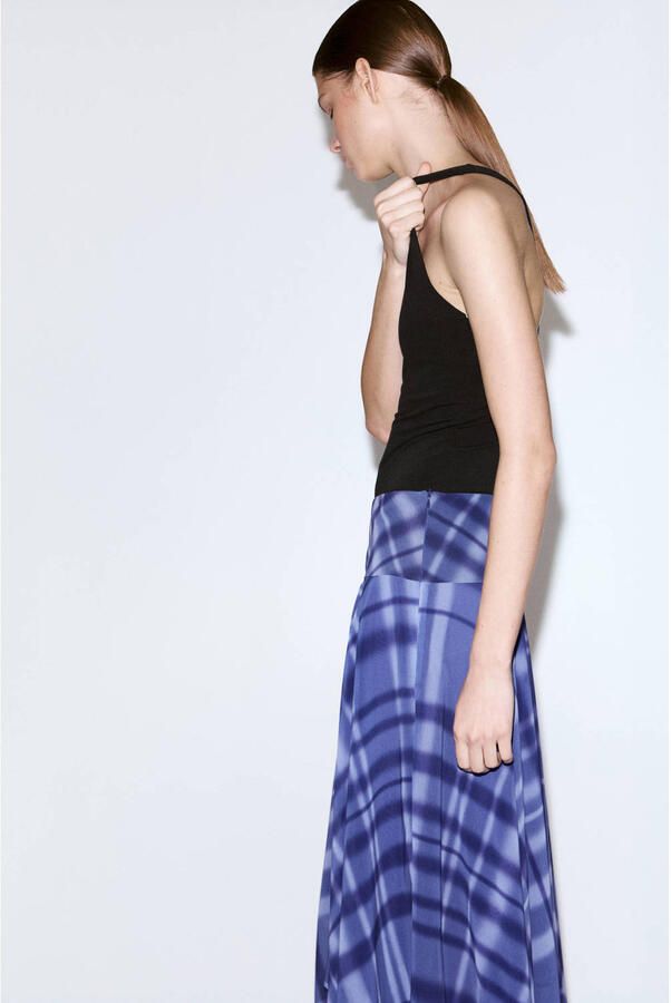 Mango geruite midi rok blauw - Foto 3