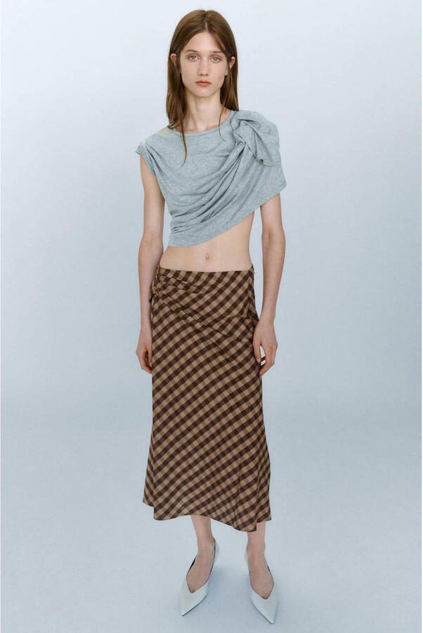 Mango geruite midi rok bruin - Foto 3