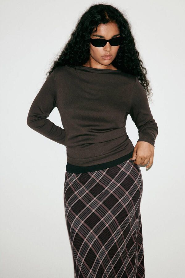 Mango geruite midi rok bruin - Foto 3