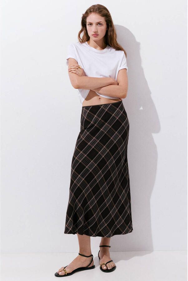 Mango geruite midi rok bruin - Foto 2