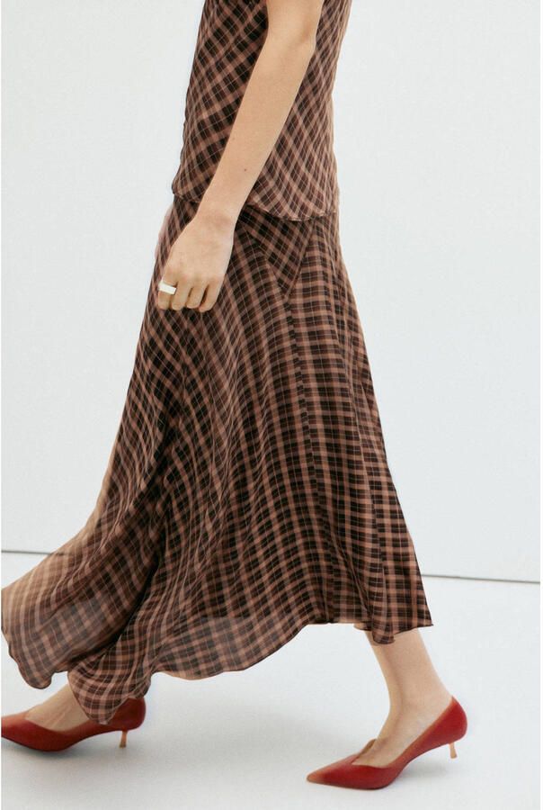 Mango geruite midi rok bruin - Foto 3