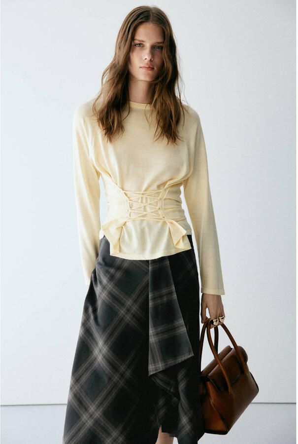 Mango geruite midi rok grijs