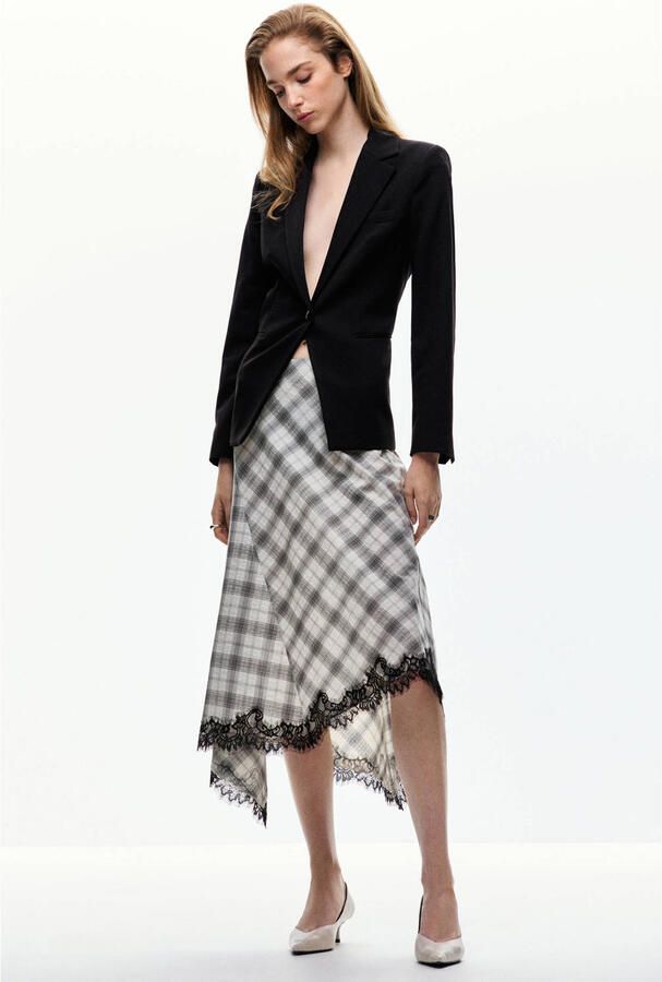 Mango geruite midi rok wit