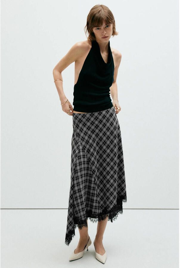 Mango geruite midi rok zwart