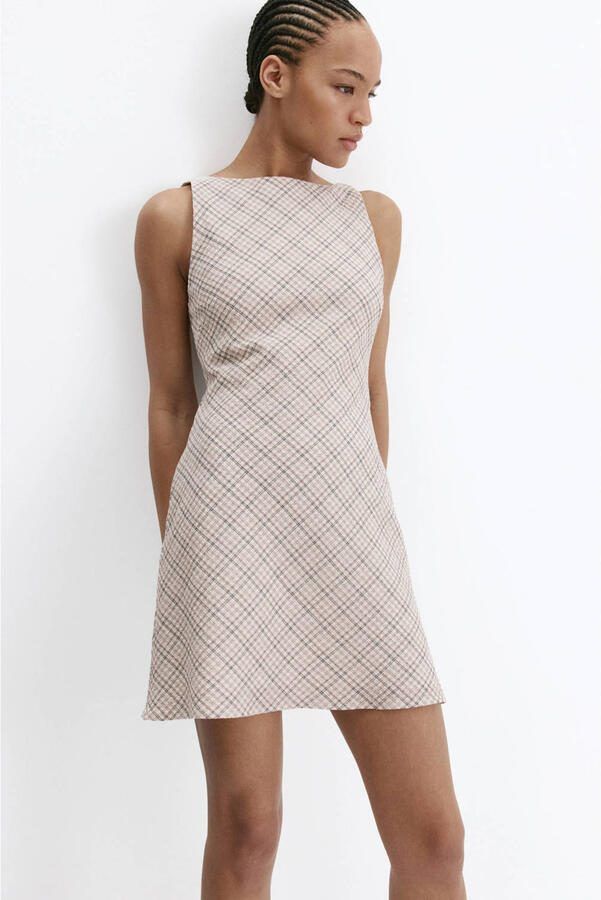 Mango geruite mini jurk beige