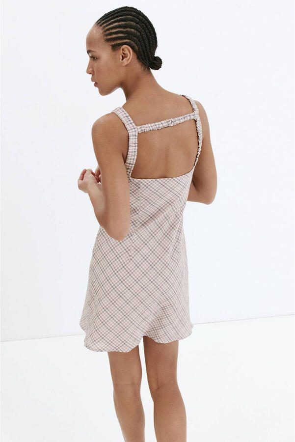 Mango geruite mini jurk beige - Foto 3